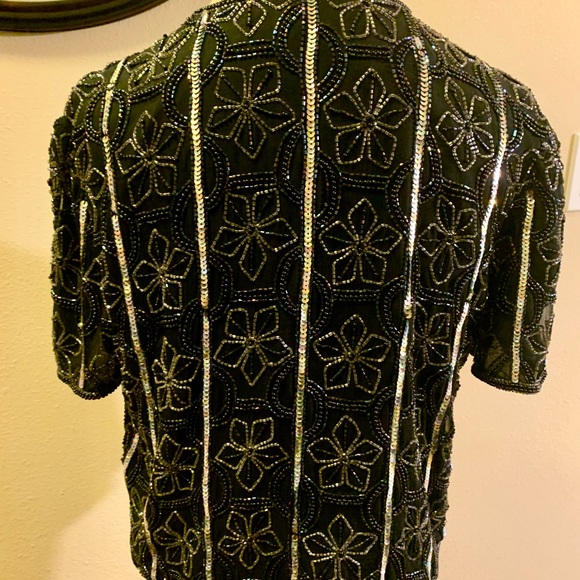 LN PAPELL BOUTIQUE BEADED & SEQUINED EVENING JACKET. SHELL 100% SILK. - Picture 5 of 8